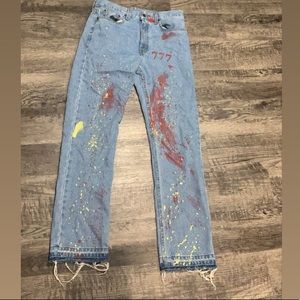Custom splatter paint angel number jeans